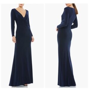 Ieena Mac Duggal‎ Ruched Jersey V-Neck Gown dress Size 4 navy blue prom wedding